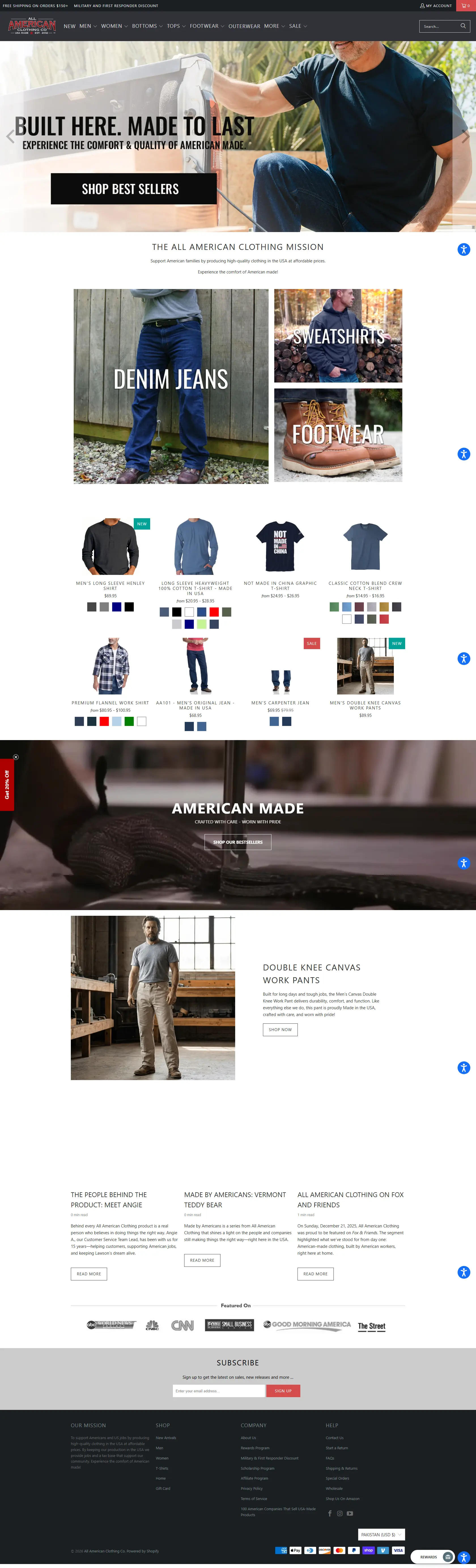 All American Clothing Shopify storefront