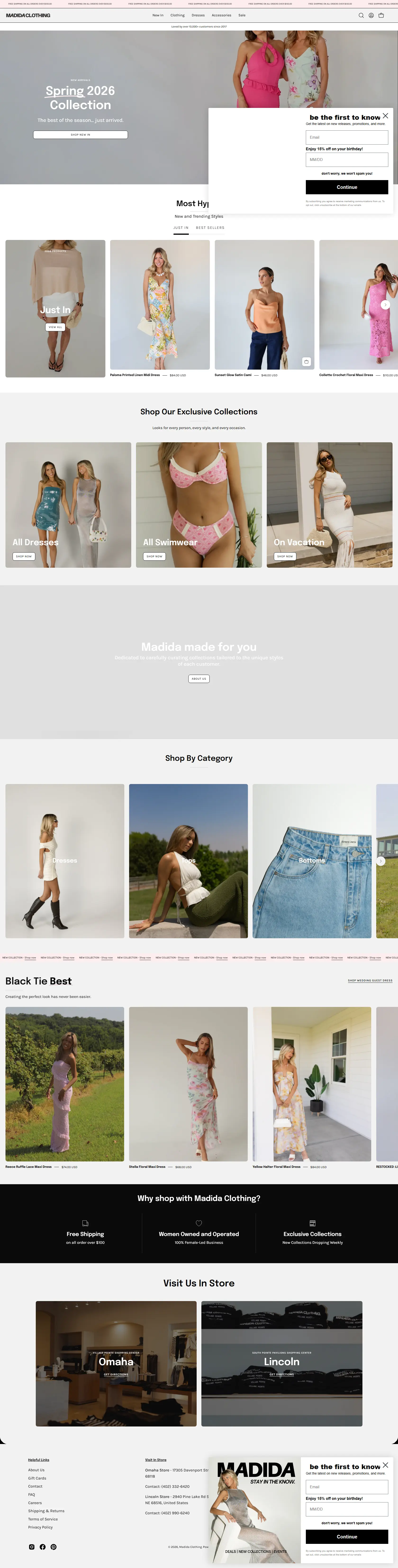 Madida Clothing Shopify storefront