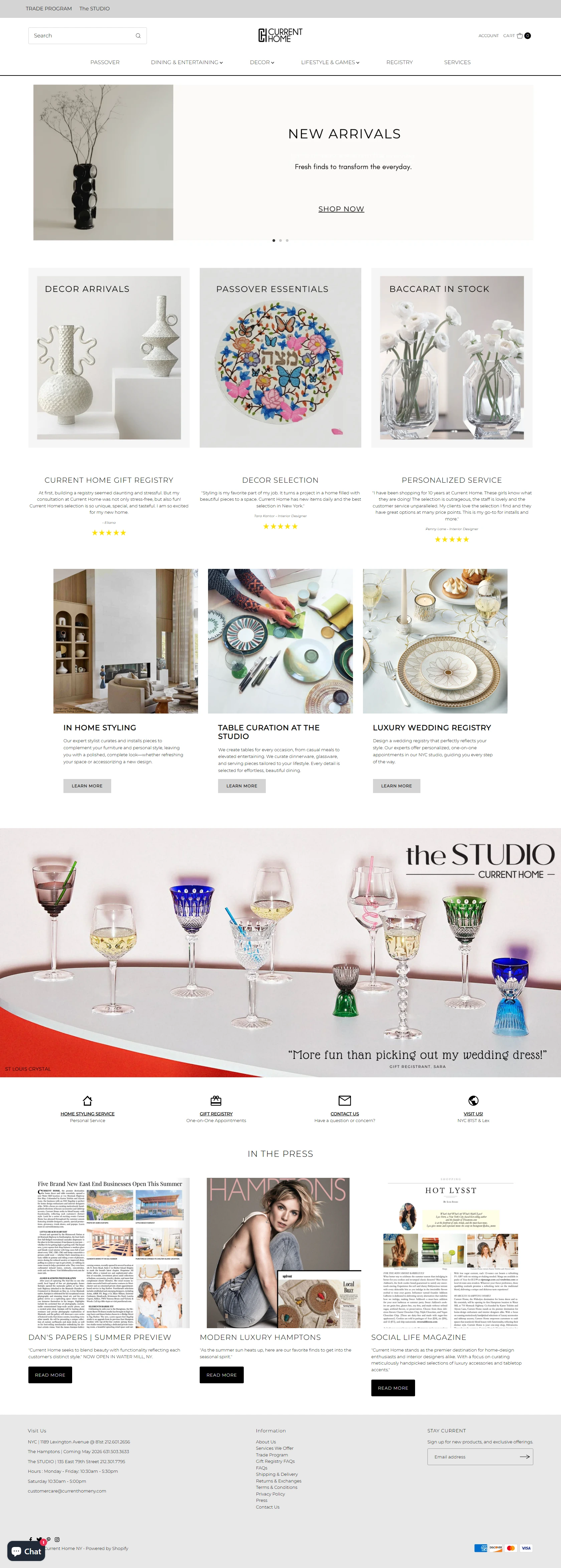 Current Home NY Shopify storefront